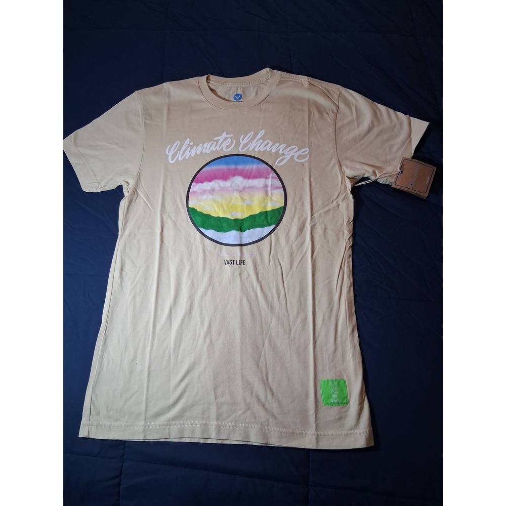 Vast Life Climate Change Graphic Tee Tan Mens Small B3649-Tan S NWT